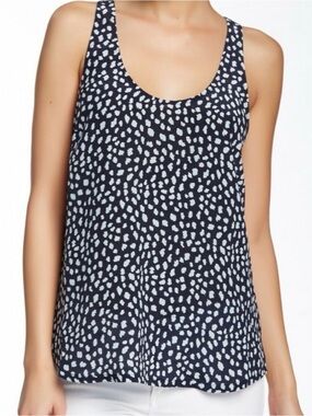 Joie Blue & White Printed Silk Racerback Tank